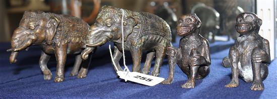 Pair Bronze elephants and a pair bronze monkeys